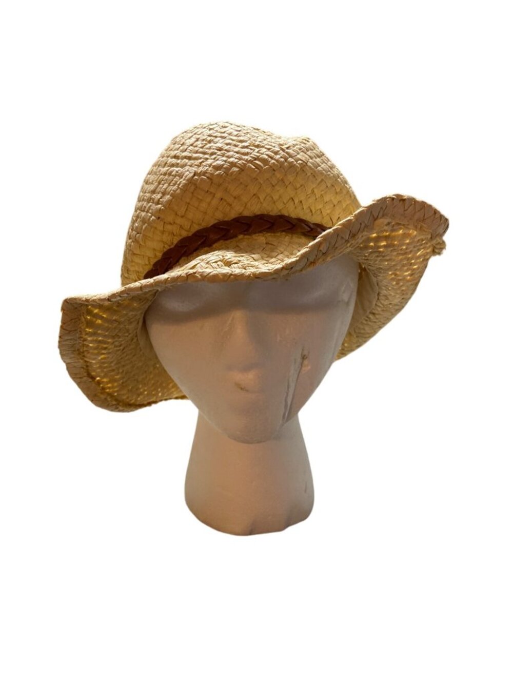 Womens Paper Straw Fedora Hat Natural Brown Braided Band Boho Coastal Western